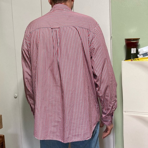 CHAPS Easy Care Men's Shirt Long Sleeve Red Blue Strip Casual Shirt L & XL - Picture 2 of 16